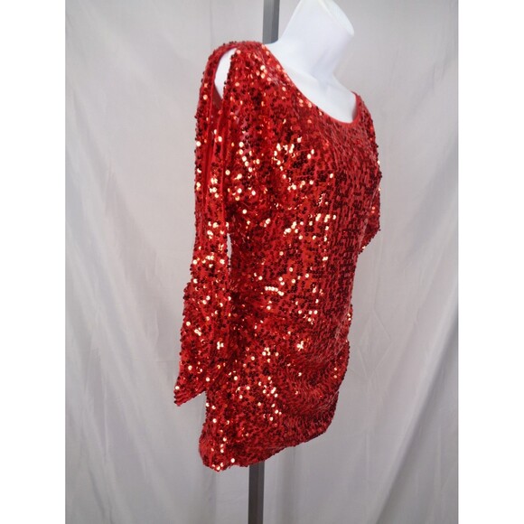 Boston Proper Red Sequin Cold Shoulder Top Size Medium Party Holiday Cocktail - Picture 4 of 15